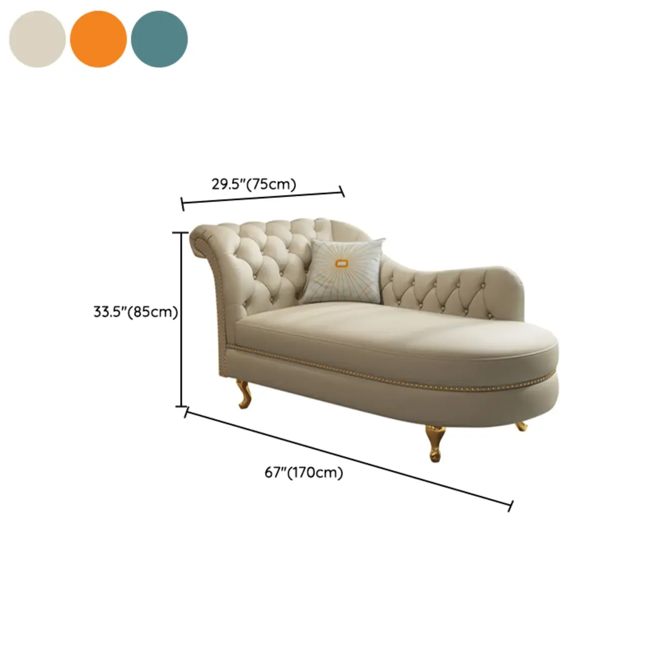 Luxurious Upholstered Chaise Lounge with Nailhead trim for Home #size