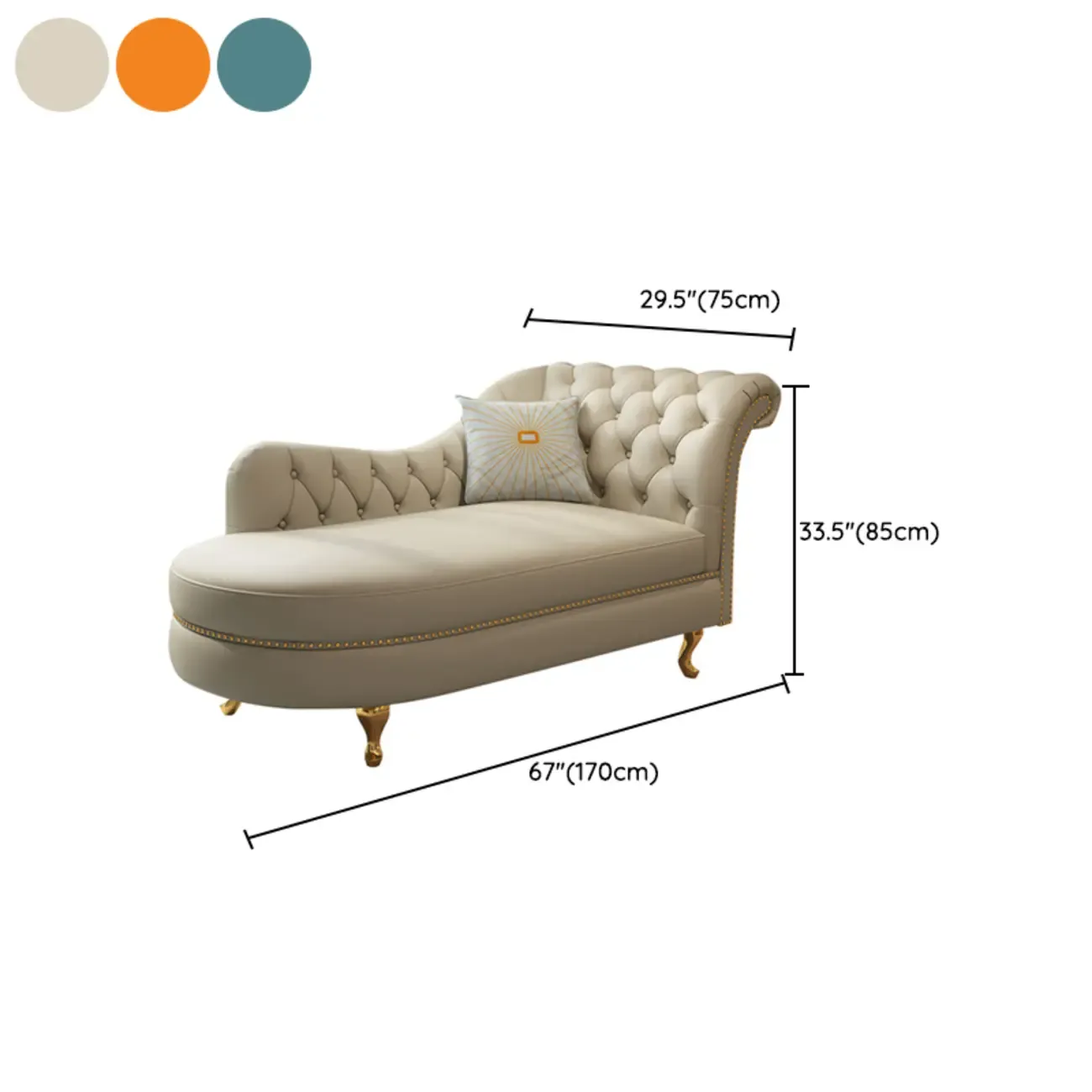 Luxurious Upholstered Chaise Lounge with Nailhead trim for Home Image - 15