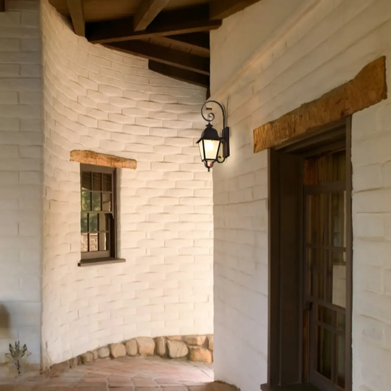 Vintage Black Outdoor Wall Light with Geometric Glass Image - 5