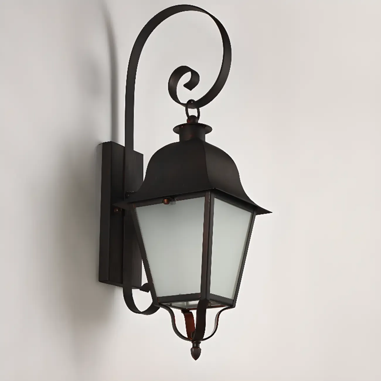 Modern Metal Black Frosted Glass Lantern Outdoor Wall Light - HomeyFad