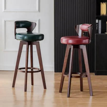 Wooden Upholstered Swivel Low Back Bar Stools Image - 3