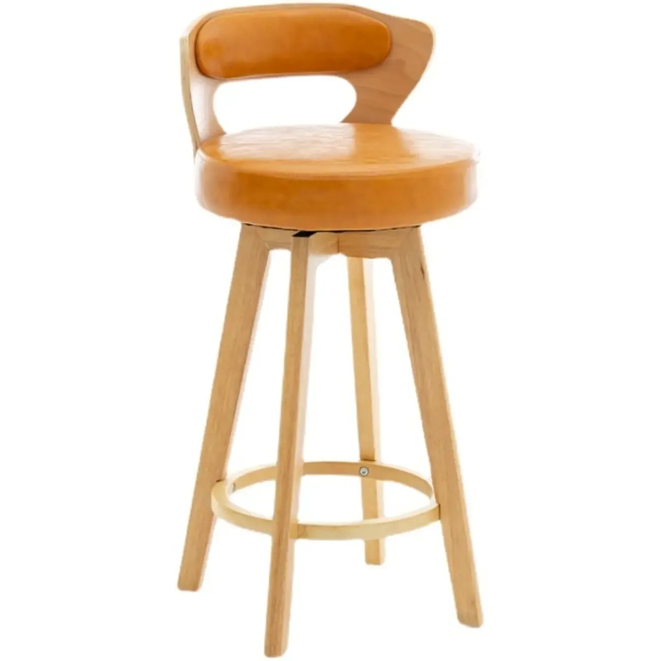 Wooden Upholstered Swivel Low Back Bar Stools Image - 5