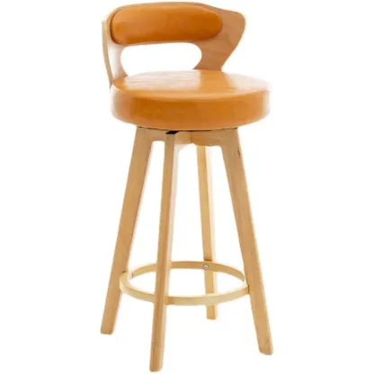 Wooden Upholstered Swivel Low Back Bar Stools Image - 5