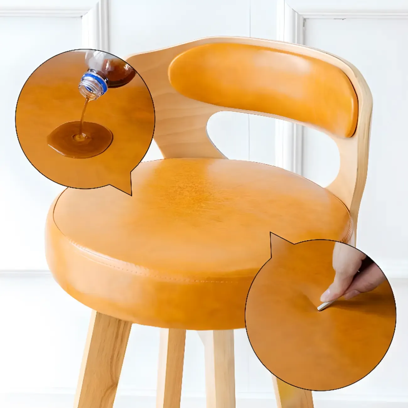 Wooden Upholstered Swivel Low Back Bar Stools Image - 6