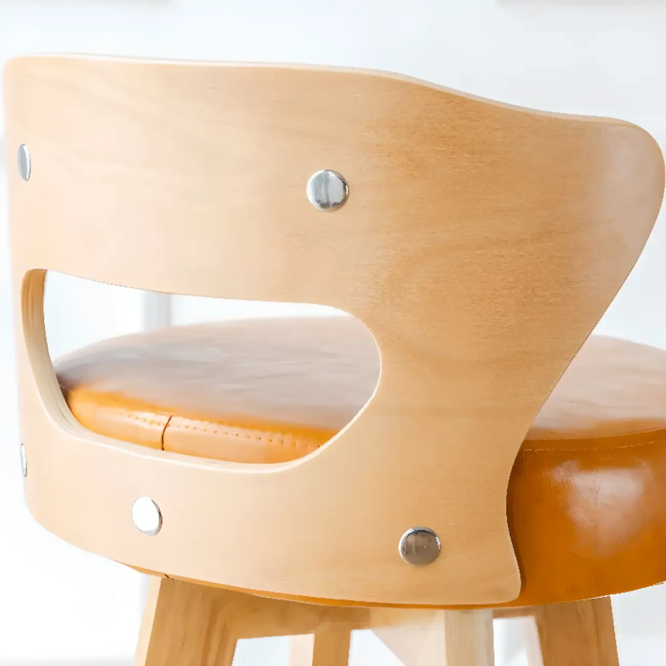 Wooden Upholstered Swivel Low Back Bar Stools Image - 7
