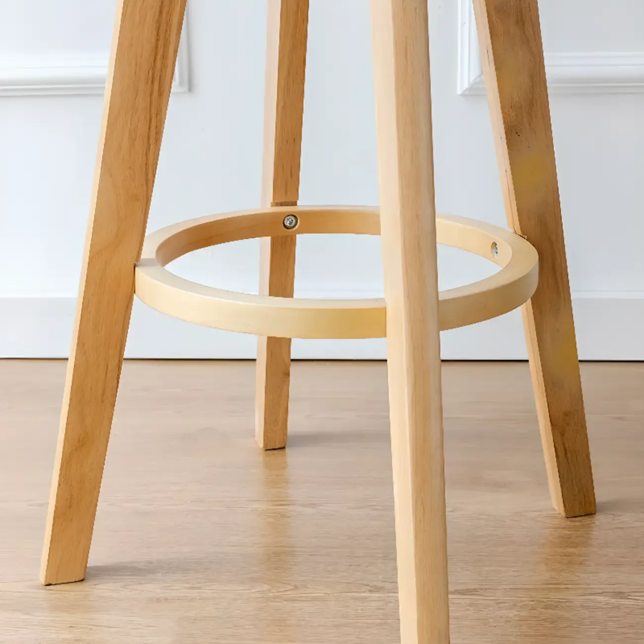 Wooden Upholstered Swivel Low Back Bar Stools Image - 8