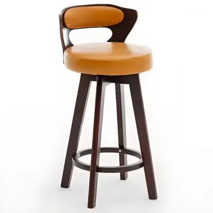 Wooden Upholstered Swivel Low Back Bar Stools Image - 9