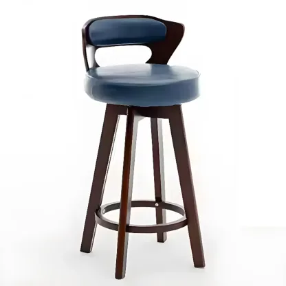 Wooden Upholstered Swivel Low Back Bar Stools Image - 10