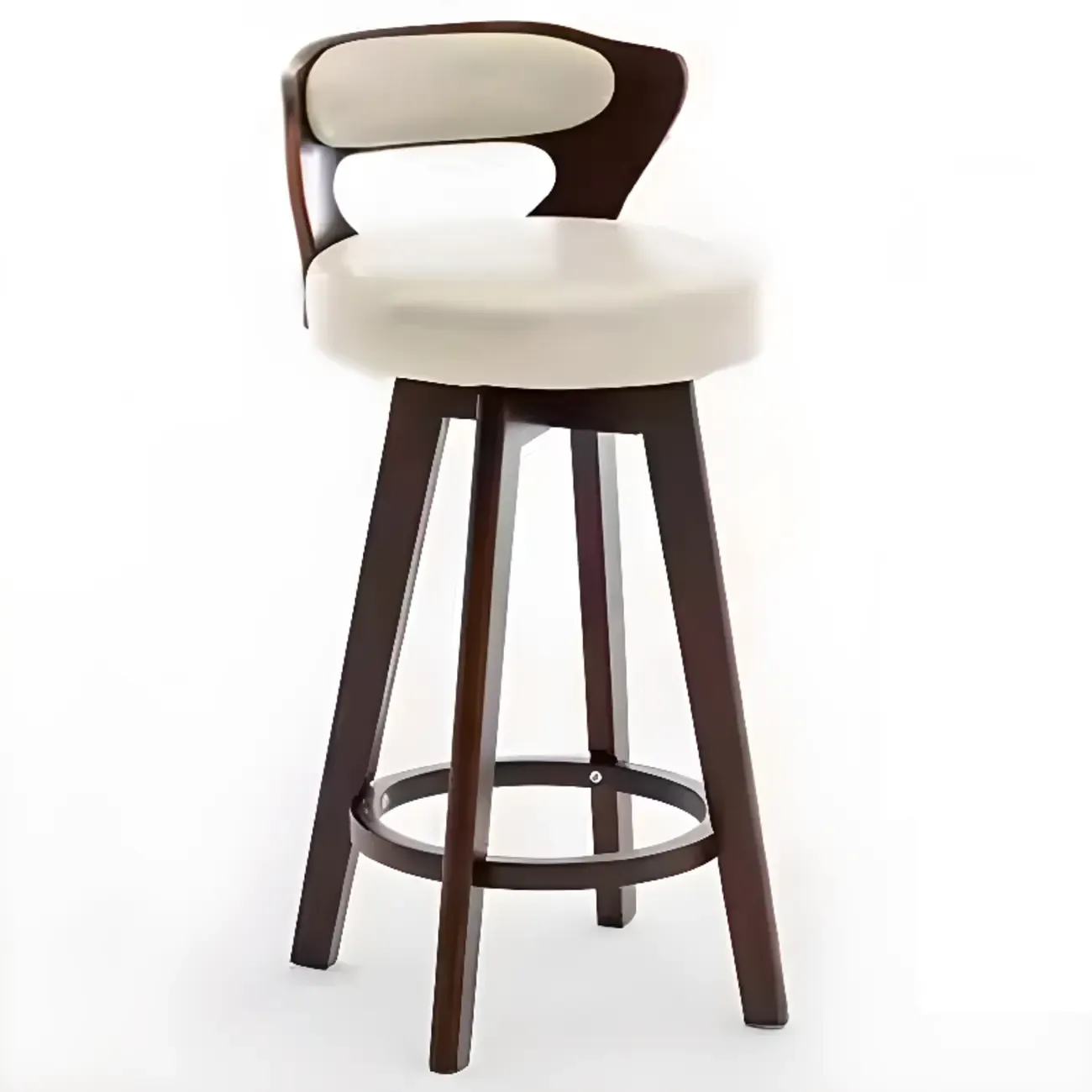 Wooden Upholstered Swivel Low Back Bar Stools Image - 11