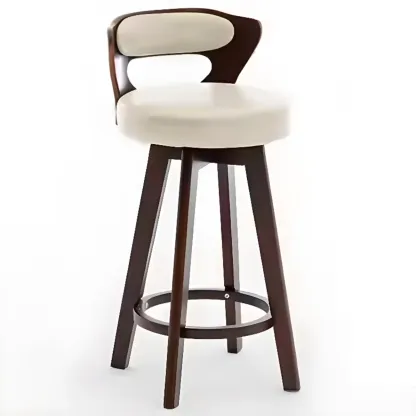 Wooden Upholstered Swivel Low Back Bar Stools Image - 11