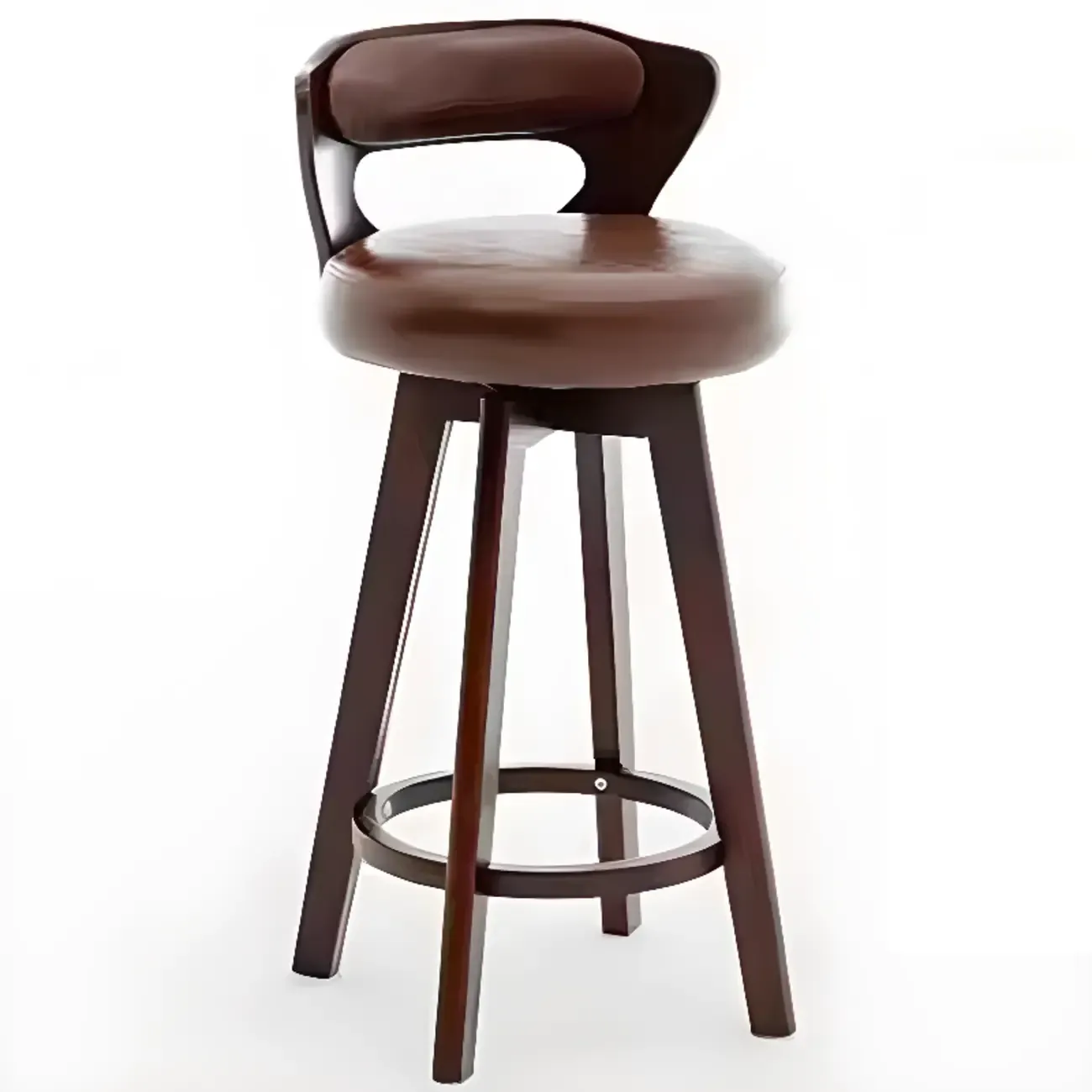 Wooden Upholstered Swivel Low Back Bar Stools Image - 12