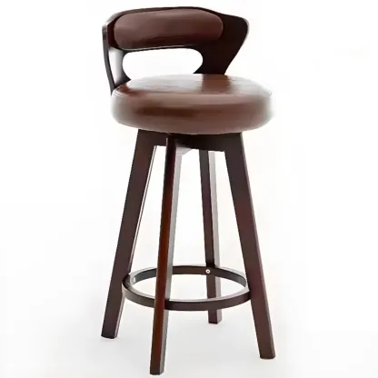 Wooden Upholstered Swivel Low Back Bar Stools Image - 12