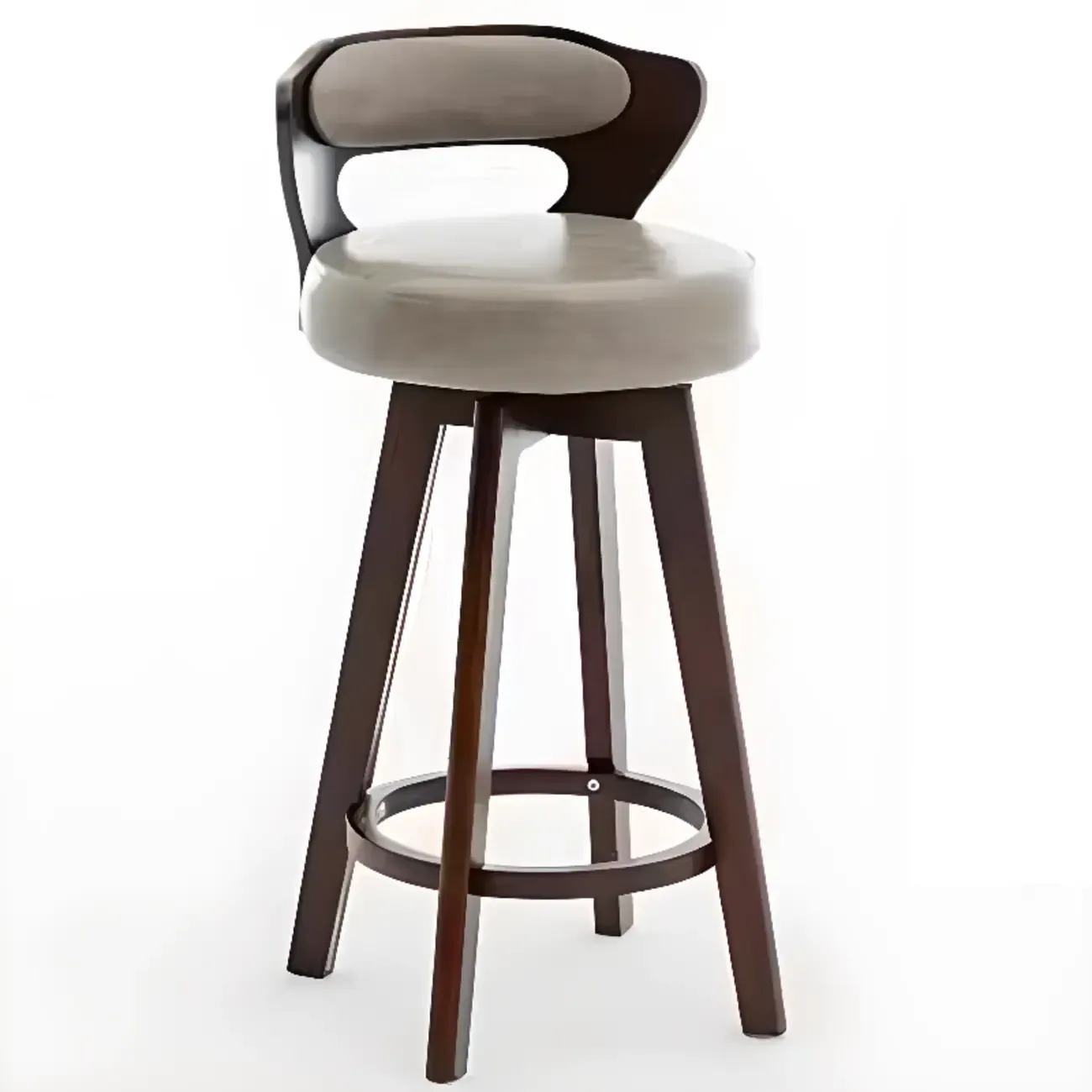 Wooden Upholstered Swivel Low Back Bar Stools Image - 14