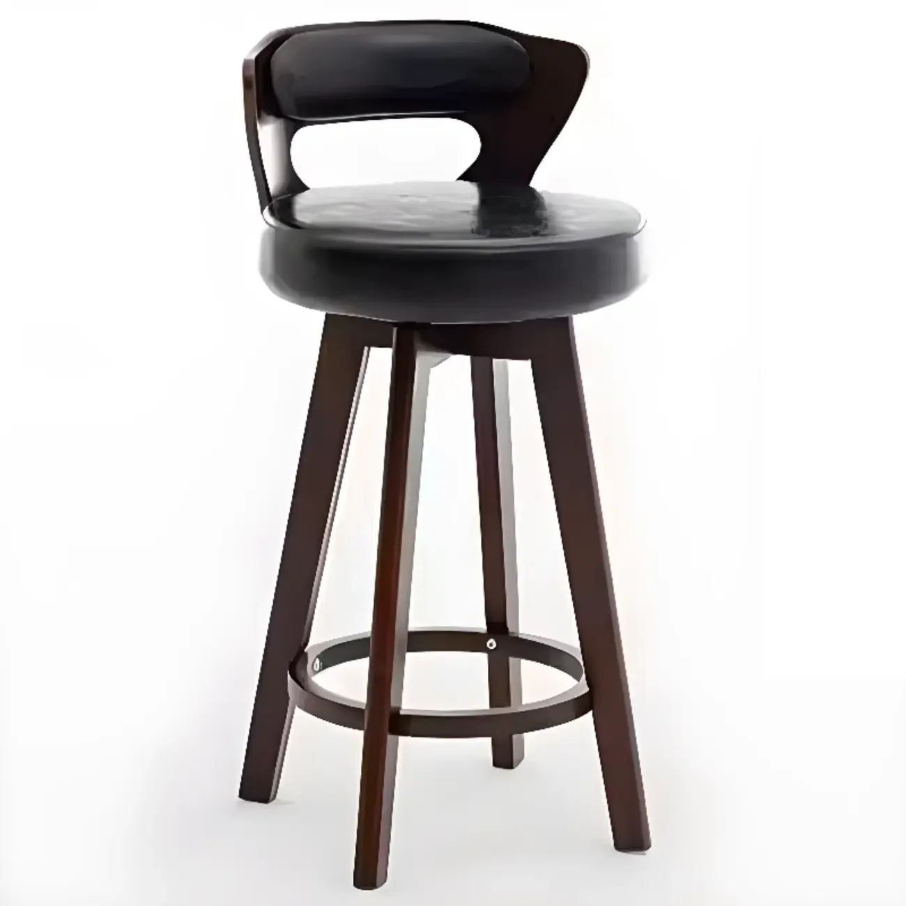 Wooden Upholstered Swivel Low Back Bar Stools Image - 15