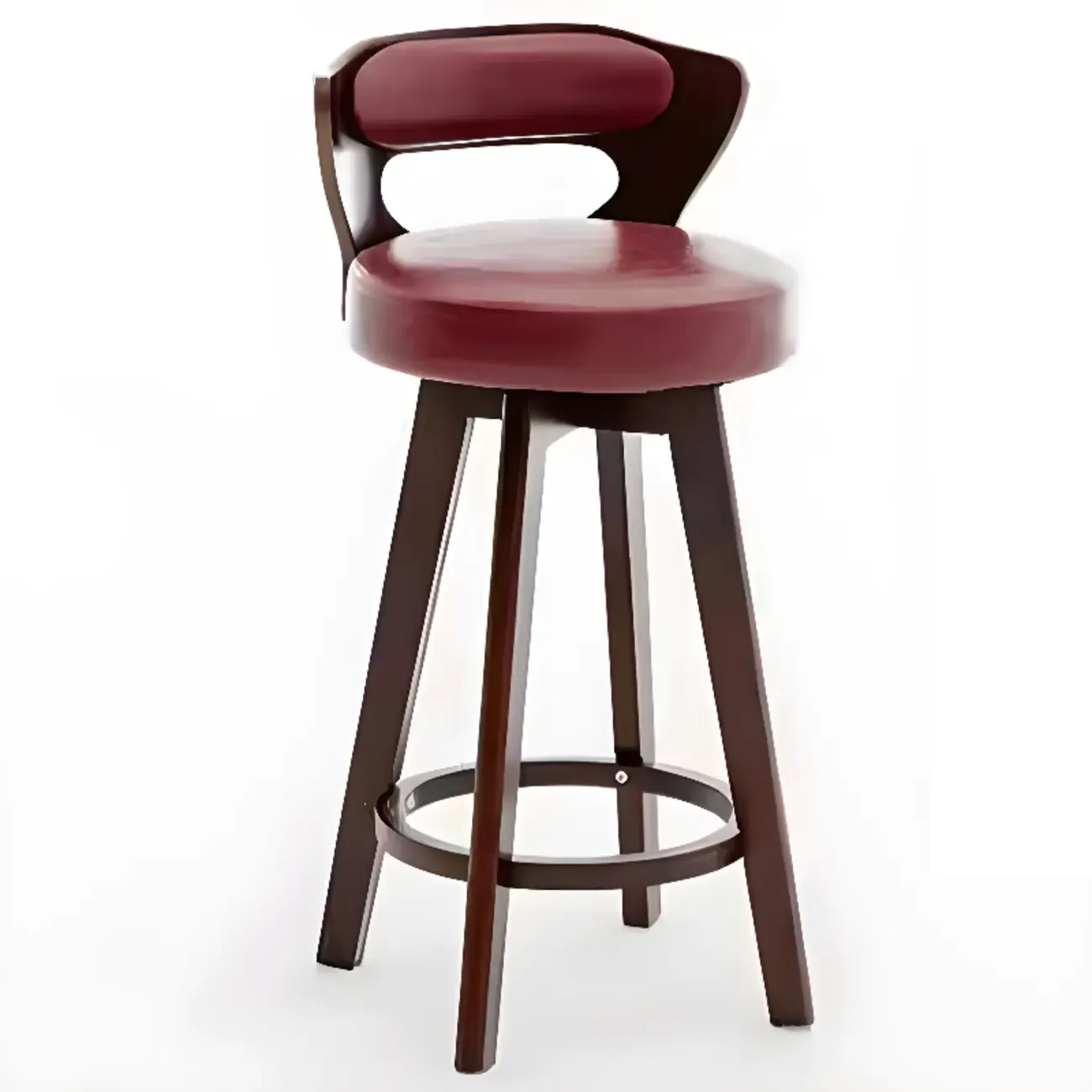 Wooden Upholstered Swivel Low Back Bar Stools Image - 16
