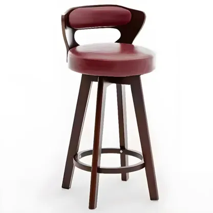 Wooden Upholstered Swivel Low Back Bar Stools Image - 16