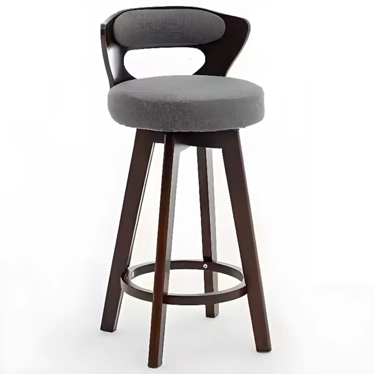 Wooden Upholstered Swivel Low Back Bar Stools Image - 17