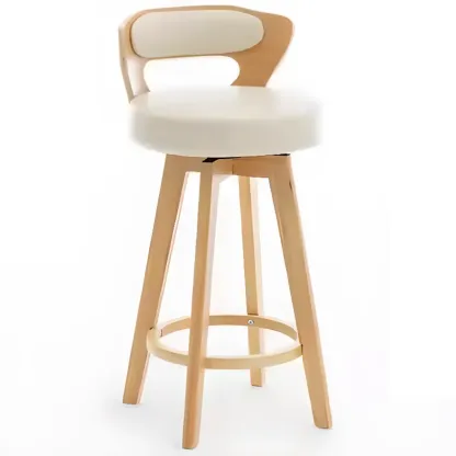 Wooden Upholstered Swivel Low Back Bar Stools Image - 21