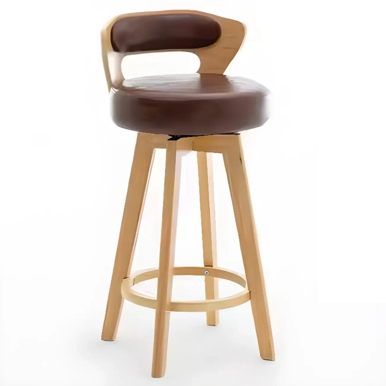 Wooden Upholstered Swivel Low Back Bar Stools Image - 22