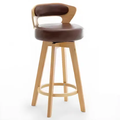 Wooden Upholstered Swivel Low Back Bar Stools Image - 22