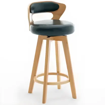 Wooden Upholstered Swivel Low Back Bar Stools Image - 23