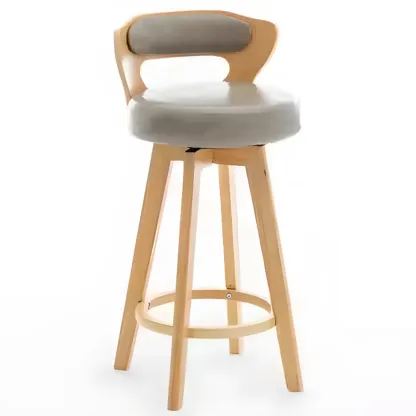 Wooden Upholstered Swivel Low Back Bar Stools Image - 24