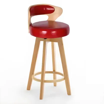 Wooden Upholstered Swivel Low Back Bar Stools Image - 26