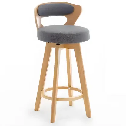 Wooden Upholstered Swivel Low Back Bar Stools Image - 27