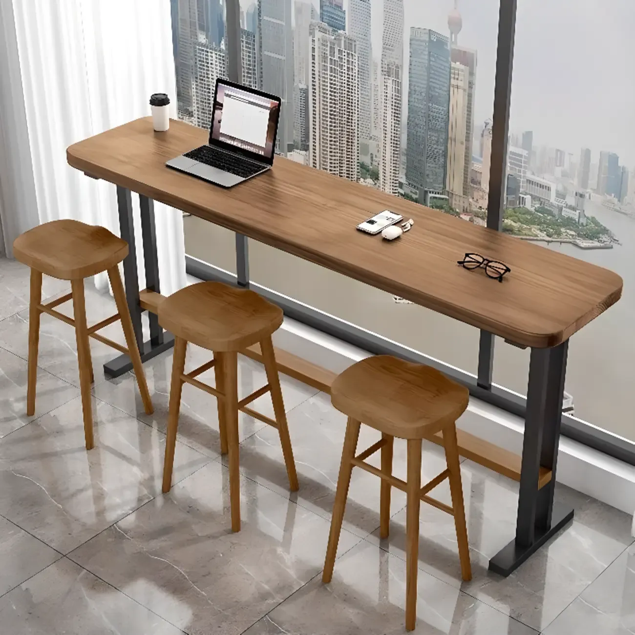 Modern Natural Wood Fixed Design Bar Tables Image - 1