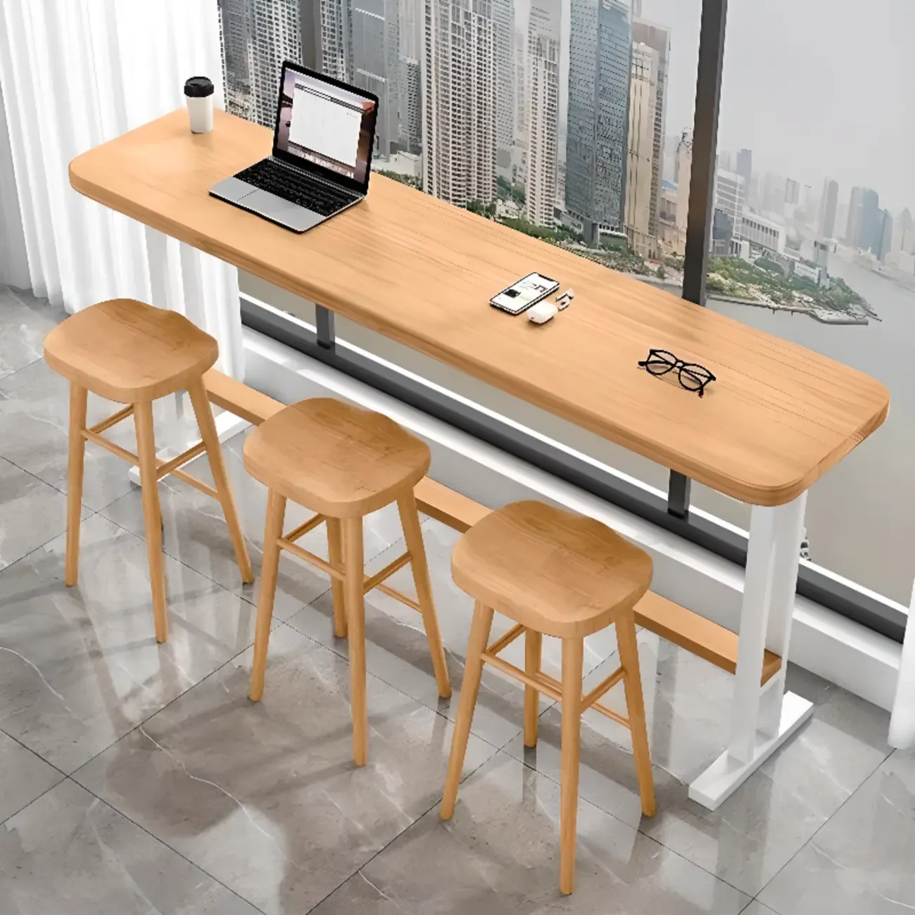 Modern Natural Wood Fixed Design Bar Tables Image - 2