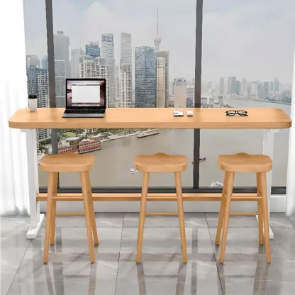 Modern Natural Wood Fixed Design Bar Tables Image - 3