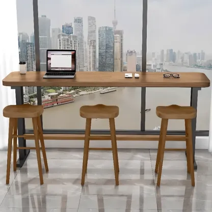 Modern Natural Wood Fixed Design Bar Tables Image - 4