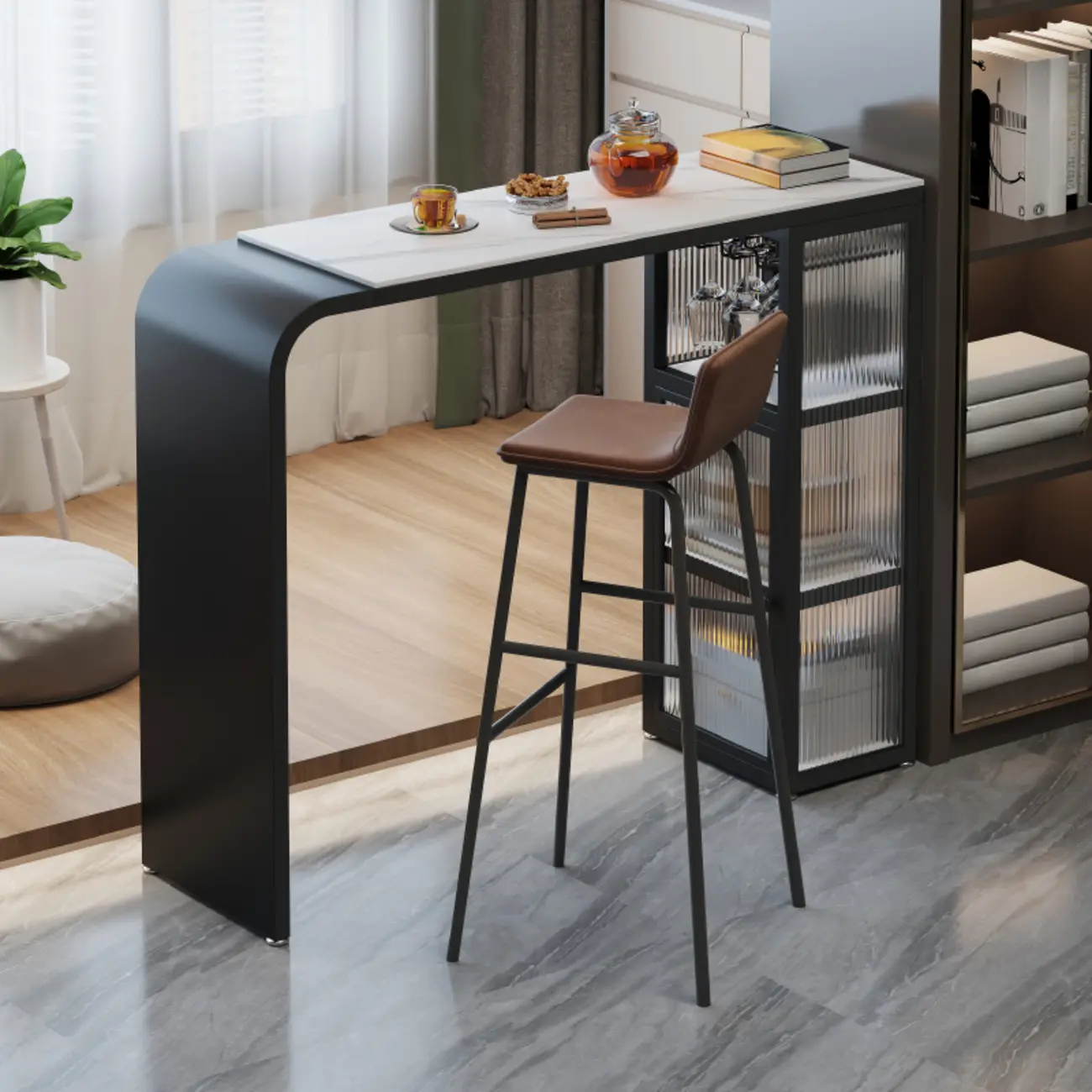 Modern Scratch Resistant Granite Top Pub Table for Kitchen HomeyFad