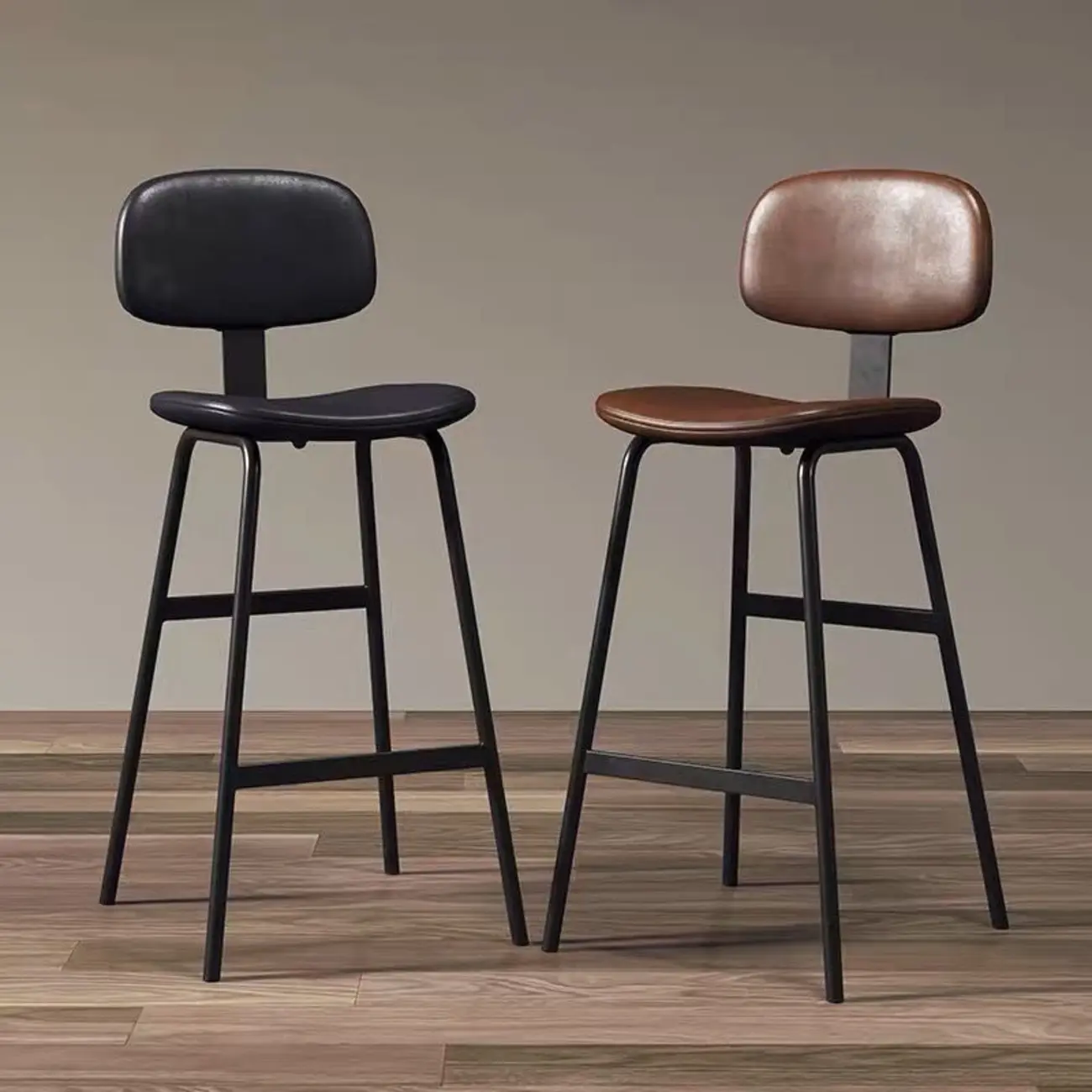 Saddle Leather Modern Ergonomic Low Back Bar Stool for Kitchen Image - 1 | homeyfad