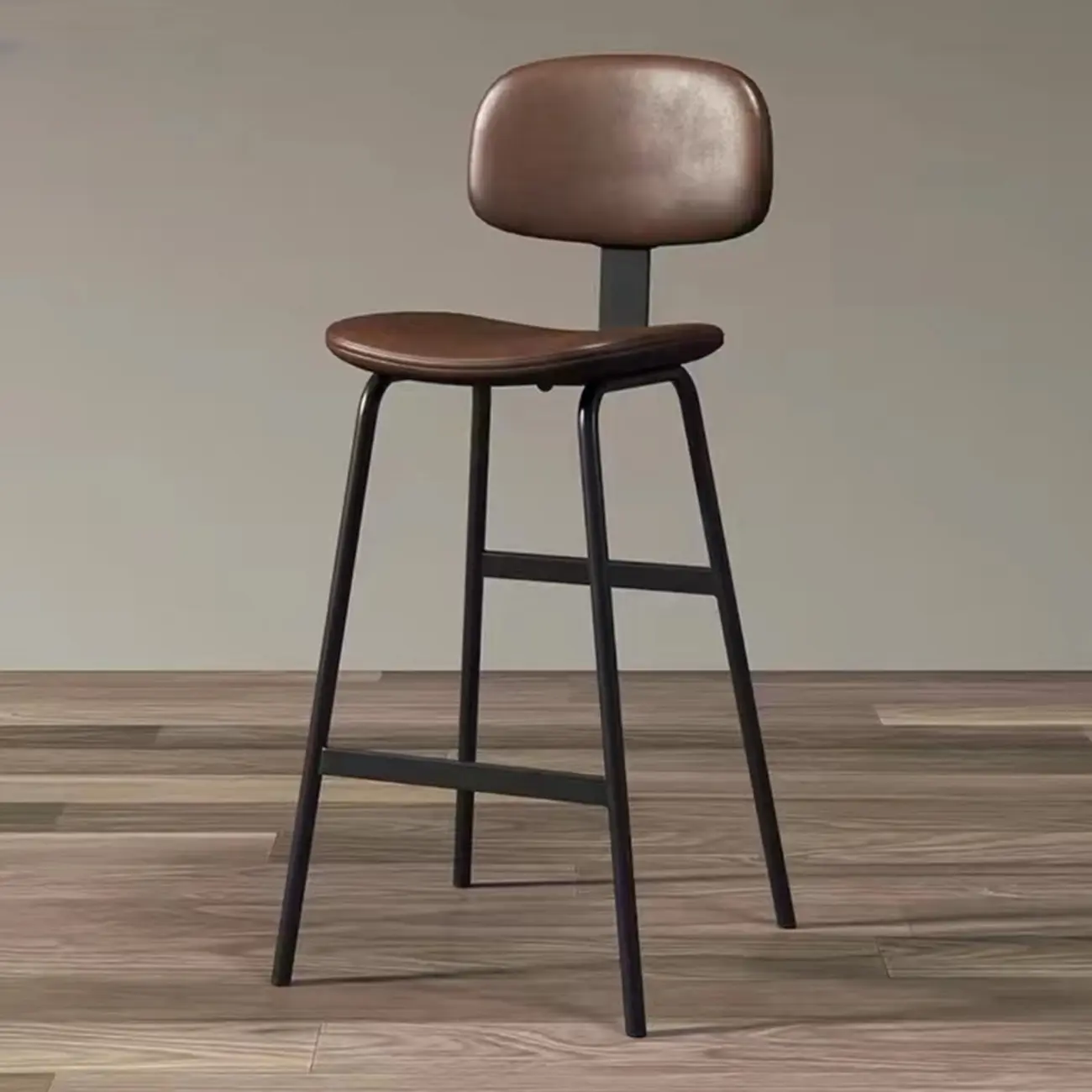 Saddle Leather Modern Ergonomic Low Back Bar Stool for Kitchen Image - 5 | homeyfad