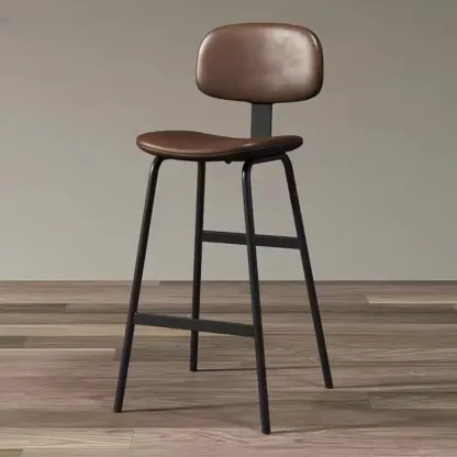 Saddle Leather Modern Ergonomic Low Back Bar Stool for Kitchen Image - 5