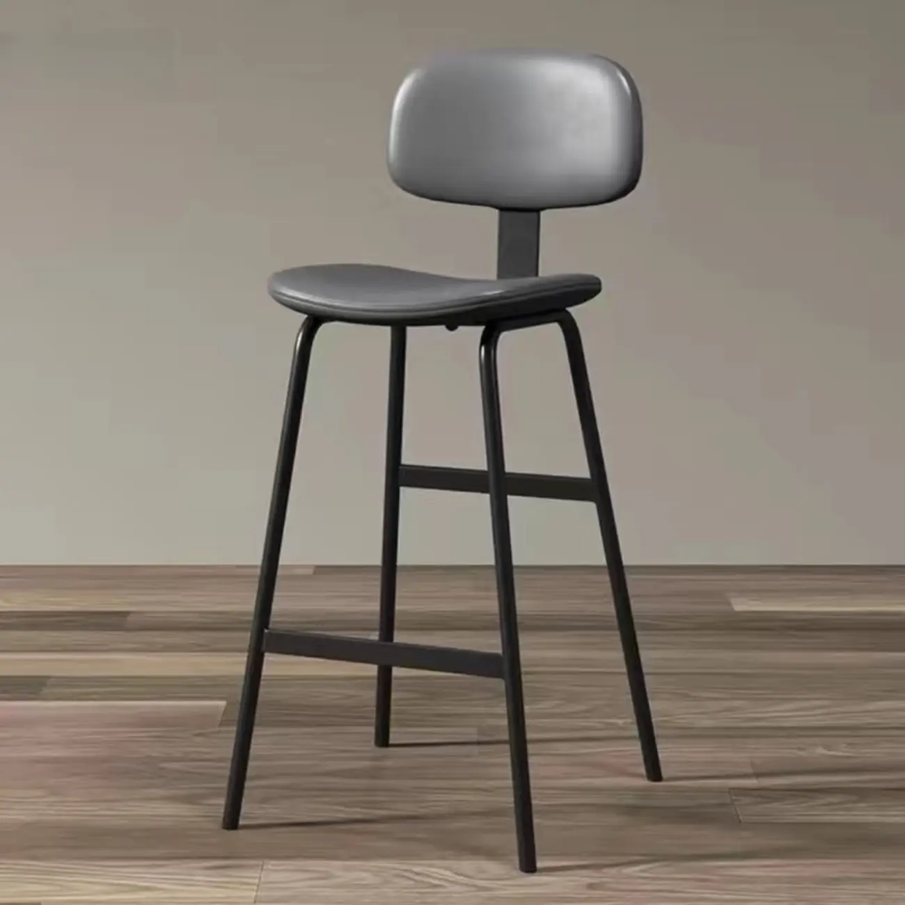 Saddle Leather Modern Ergonomic Low Back Bar Stool for Kitchen Image - 6 | homeyfad