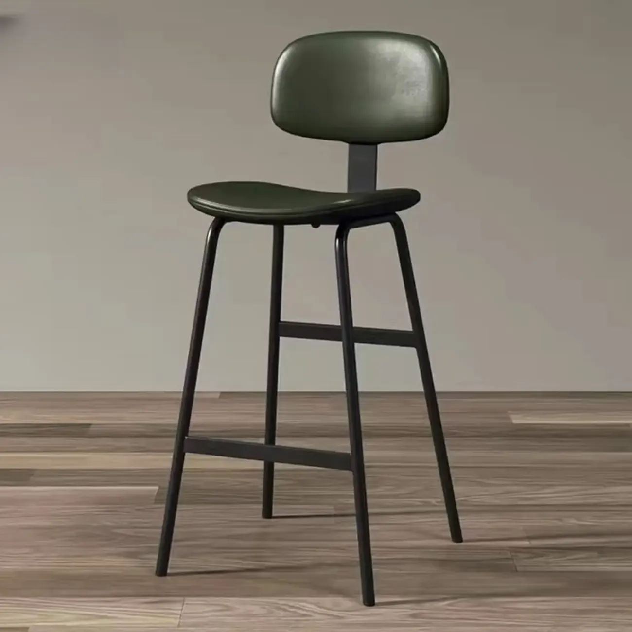Saddle Leather Modern Ergonomic Low Back Bar Stool for Kitchen Image - 7