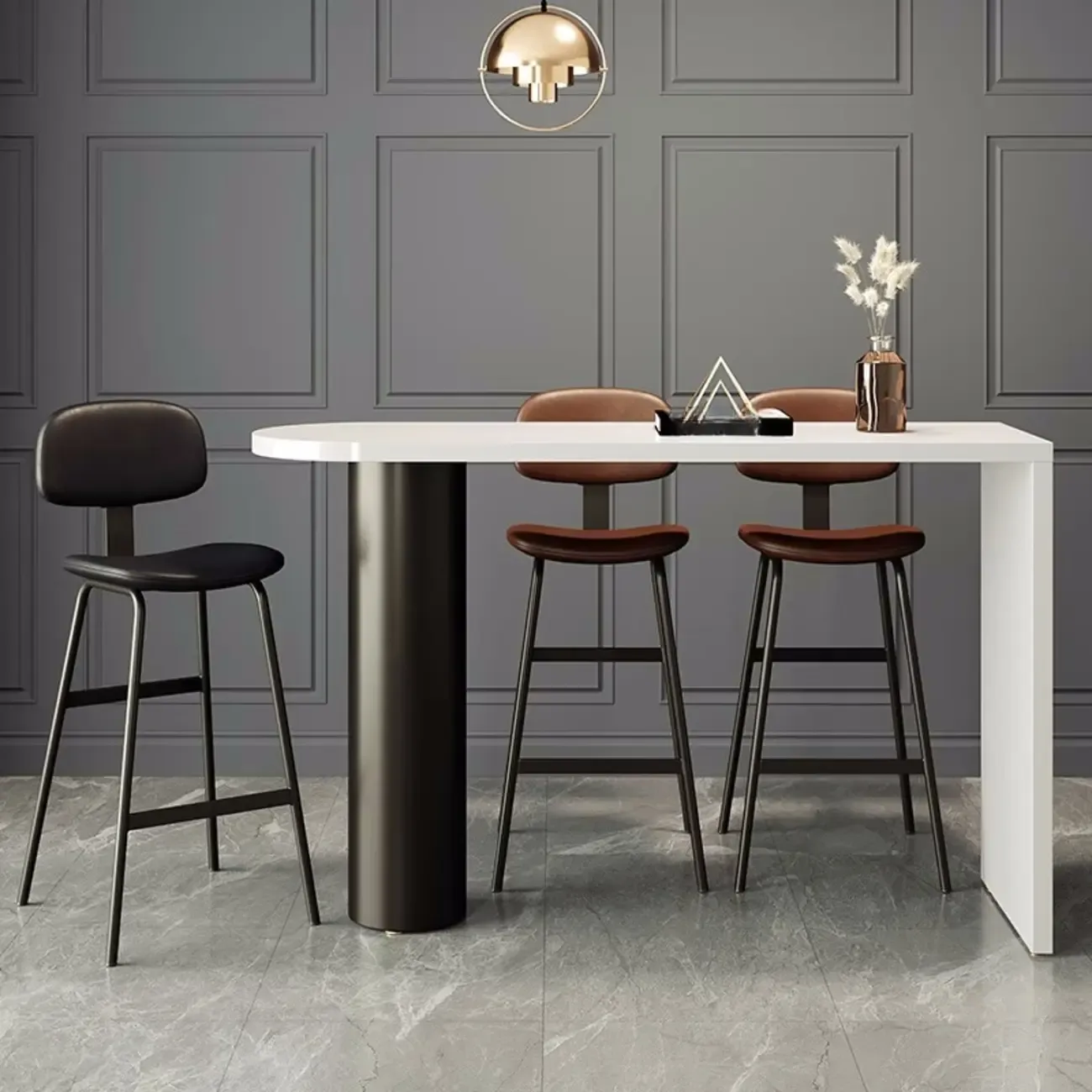 Saddle Leather Modern Ergonomic Low Back Bar Stool for Kitchen Image - 3