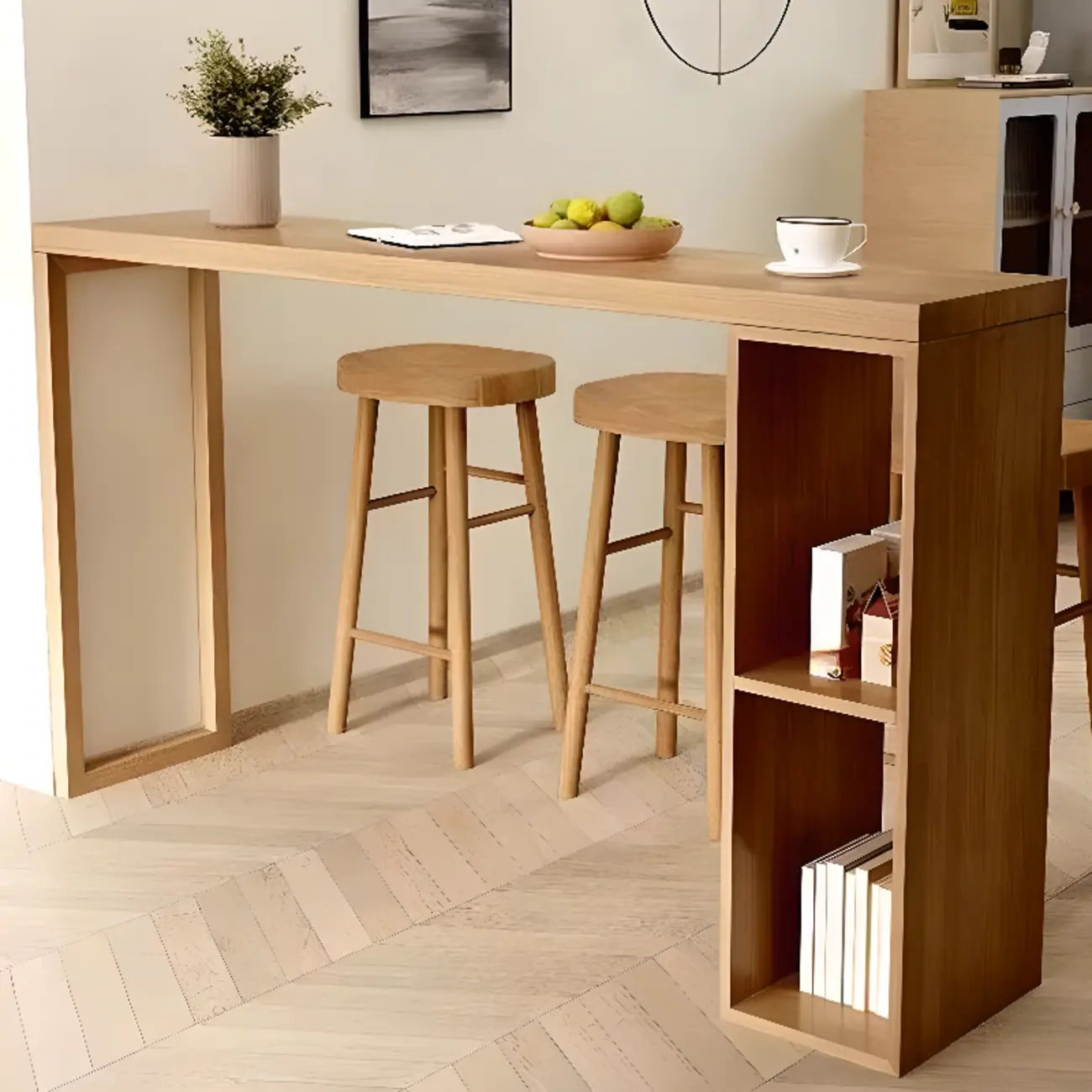 Scandinavian Brown Pine Fixed Storage Bar Tables Image - 1 | homeyfad