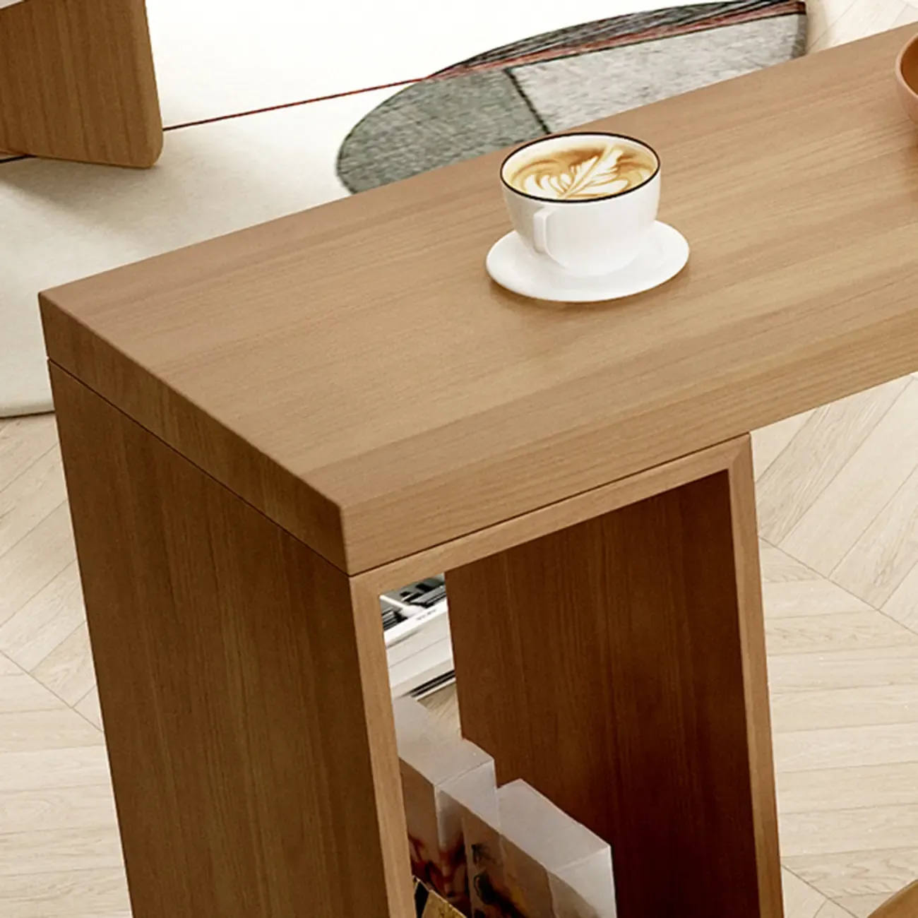 Scandinavian Brown Pine Fixed Storage Bar Tables Image - 6