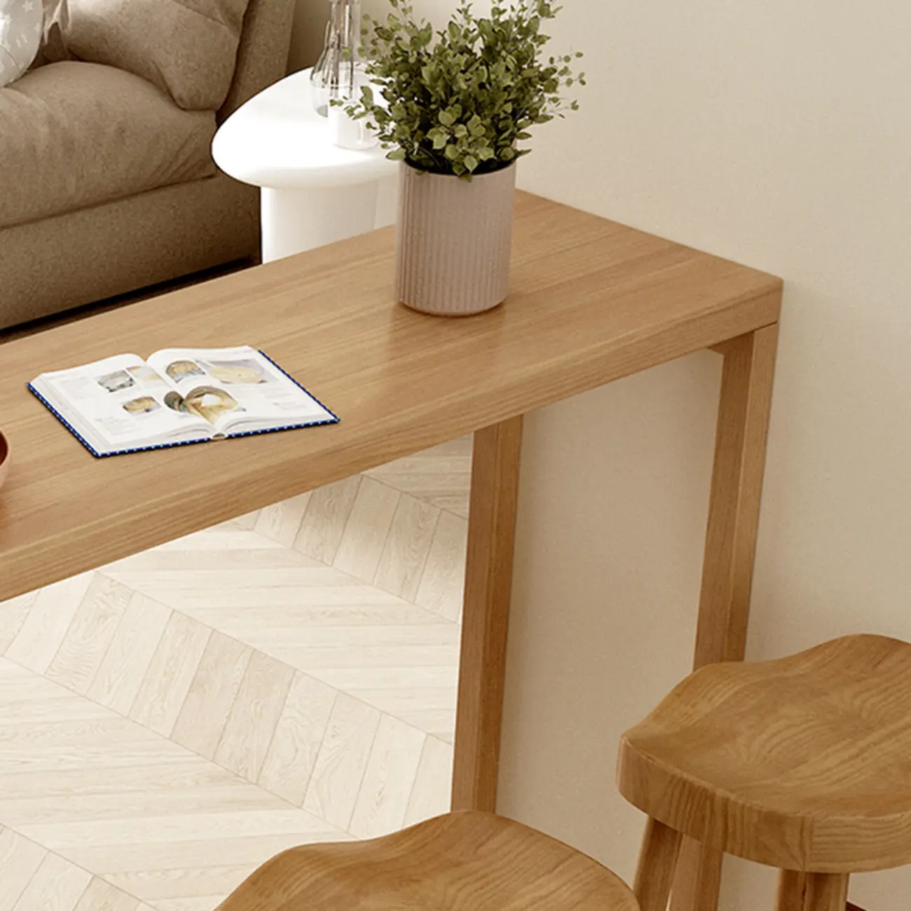 Scandinavian Brown Pine Fixed Storage Bar Tables Image - 8 | homeyfad