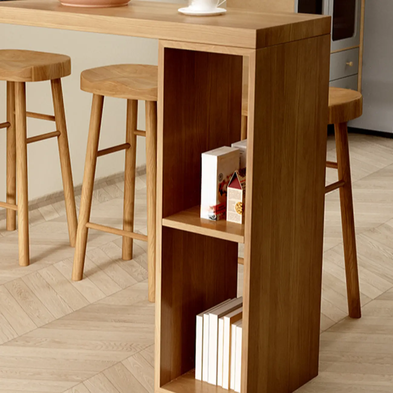 Scandinavian Brown Pine Fixed Storage Bar Tables Image - 9 | homeyfad