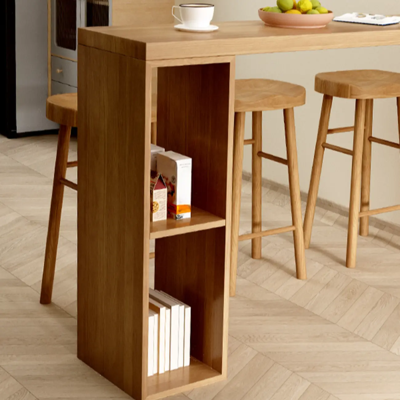 Scandinavian Brown Pine Fixed Storage Bar Tables Image - 10 | homeyfad