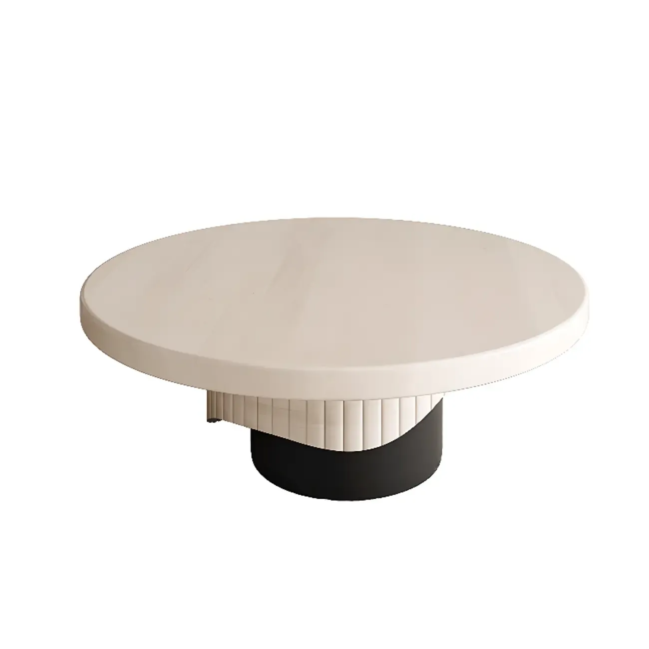 White Modern Stump Base Round Wood Coffee Table Image - 4