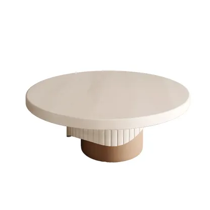 White Modern Stump Base Round Wood Coffee Table Image - 5