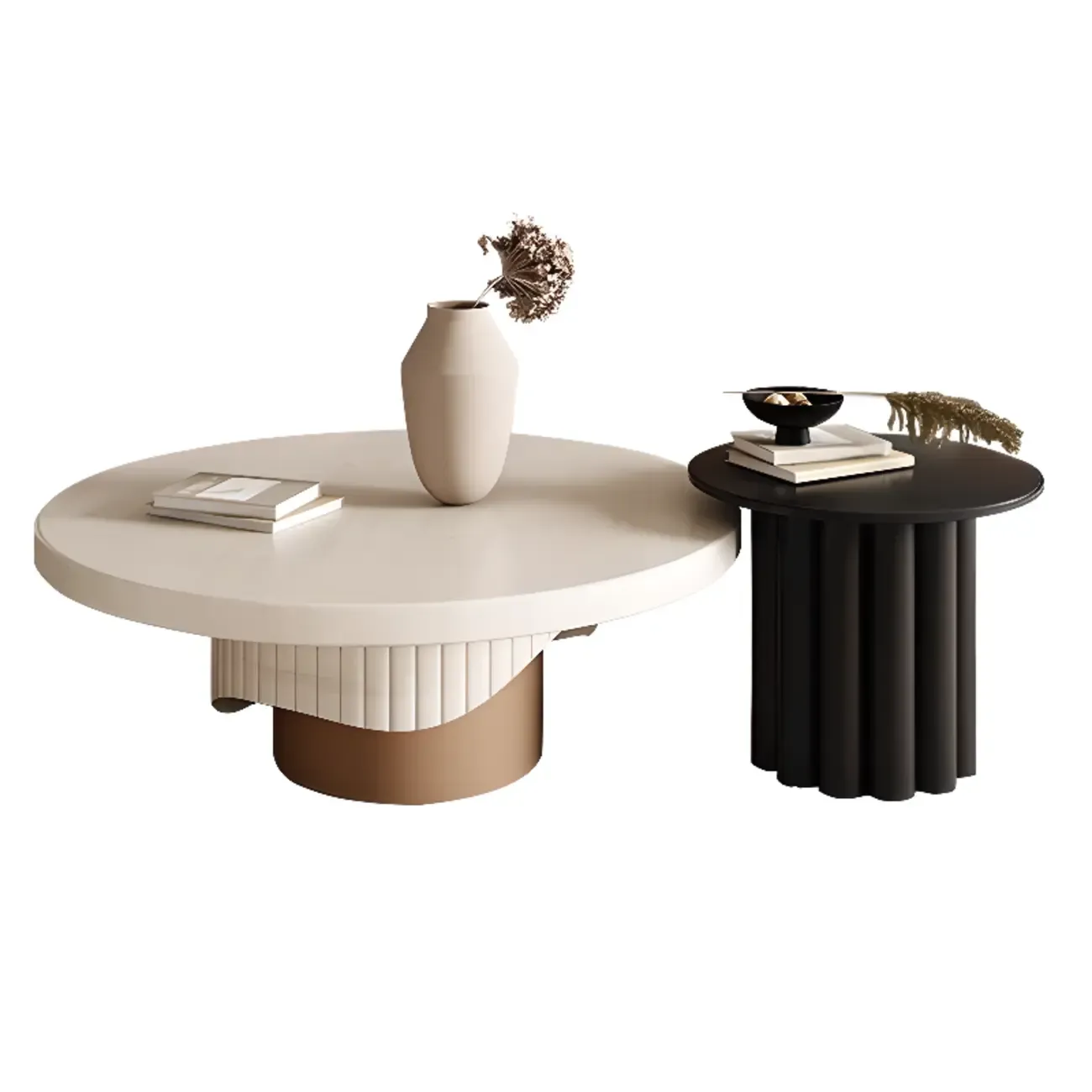White Modern Stump Base Round Wood Coffee Table Image - 6