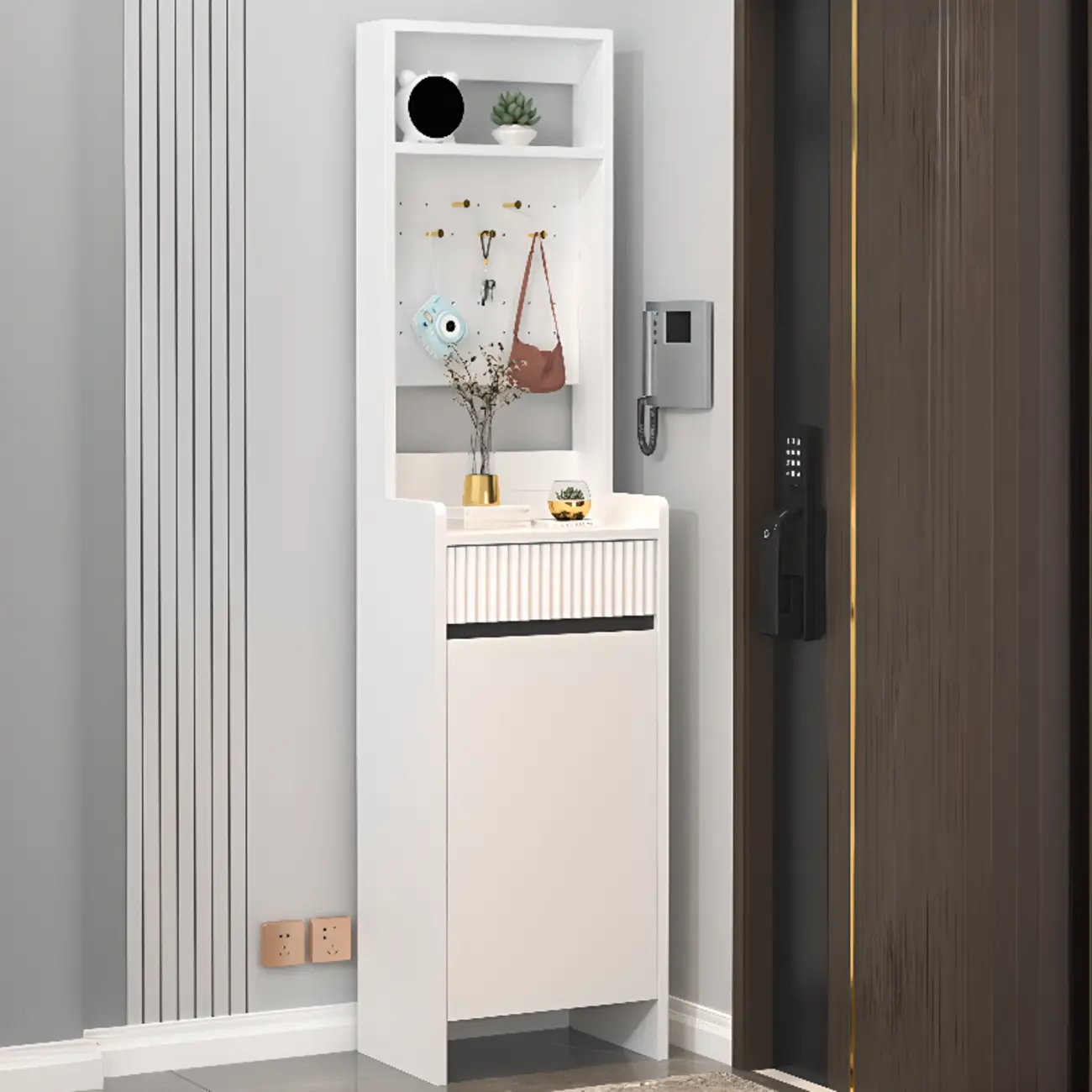 Modern Wood Shoe Cabinet with Drawer and Shelves | homeyfad