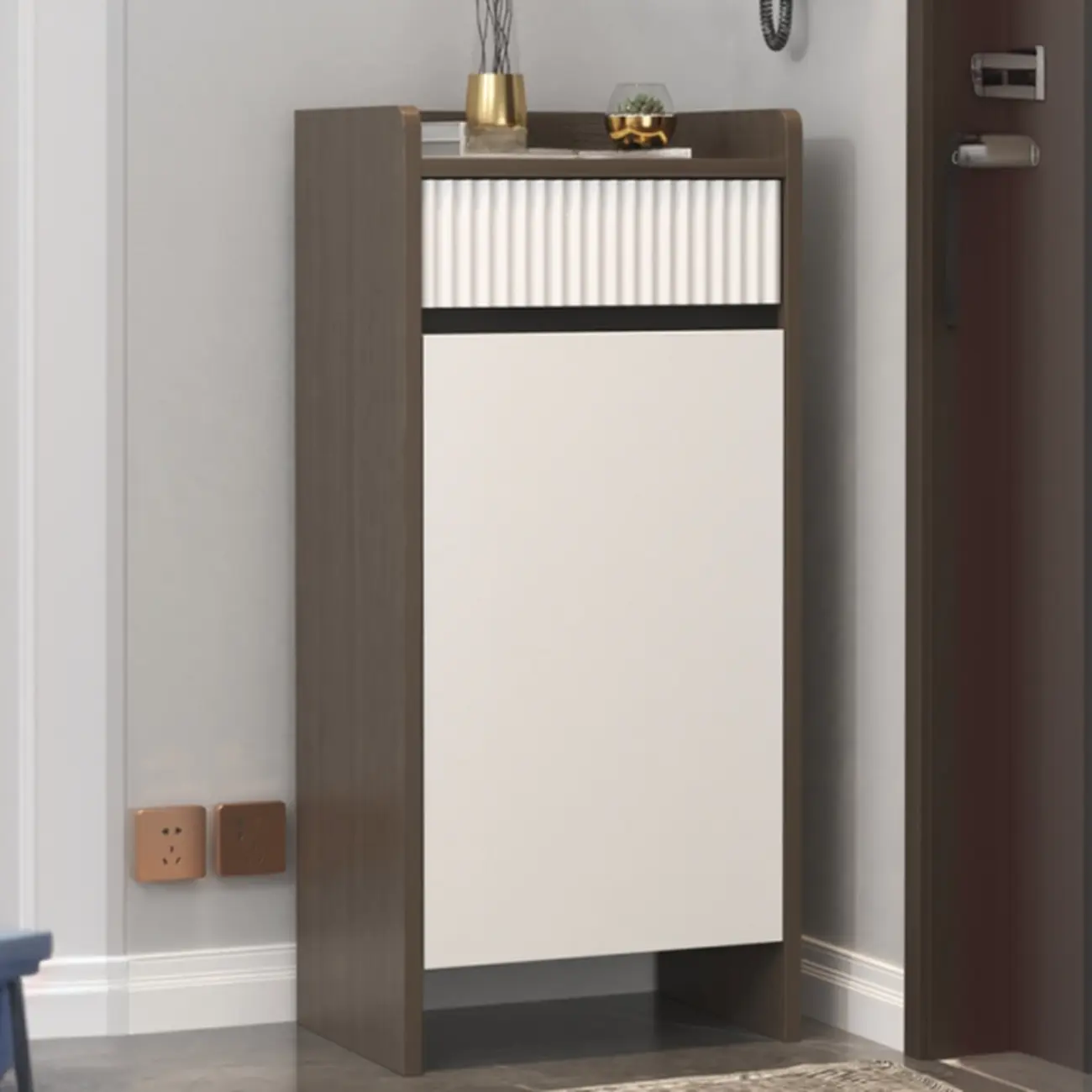 Modern Wood Shoe Cabinet with Drawer and Shelves | homeyfad