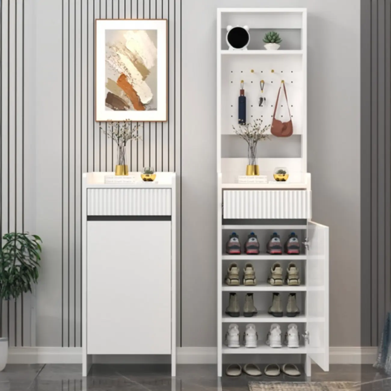 Modern Wood Shoe Cabinet with Drawer and Shelves | homeyfad